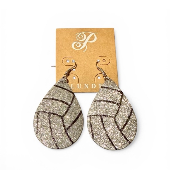 New!  Plunder Design Volleyball Glitter Silver and Black Teardrop Earrings - Picture 2 of 3